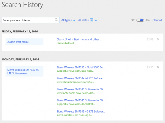 Bing Search History