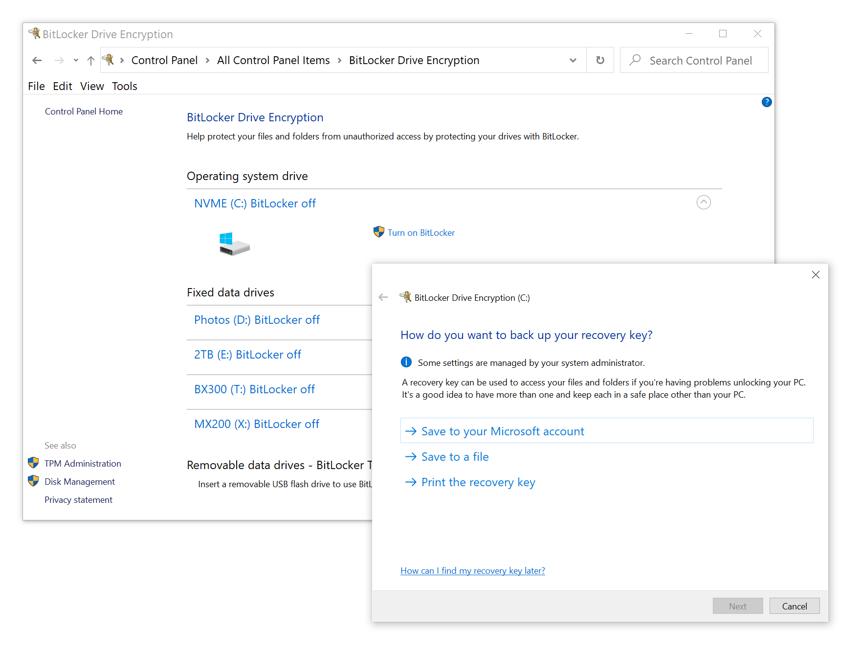 enabling bitlocker