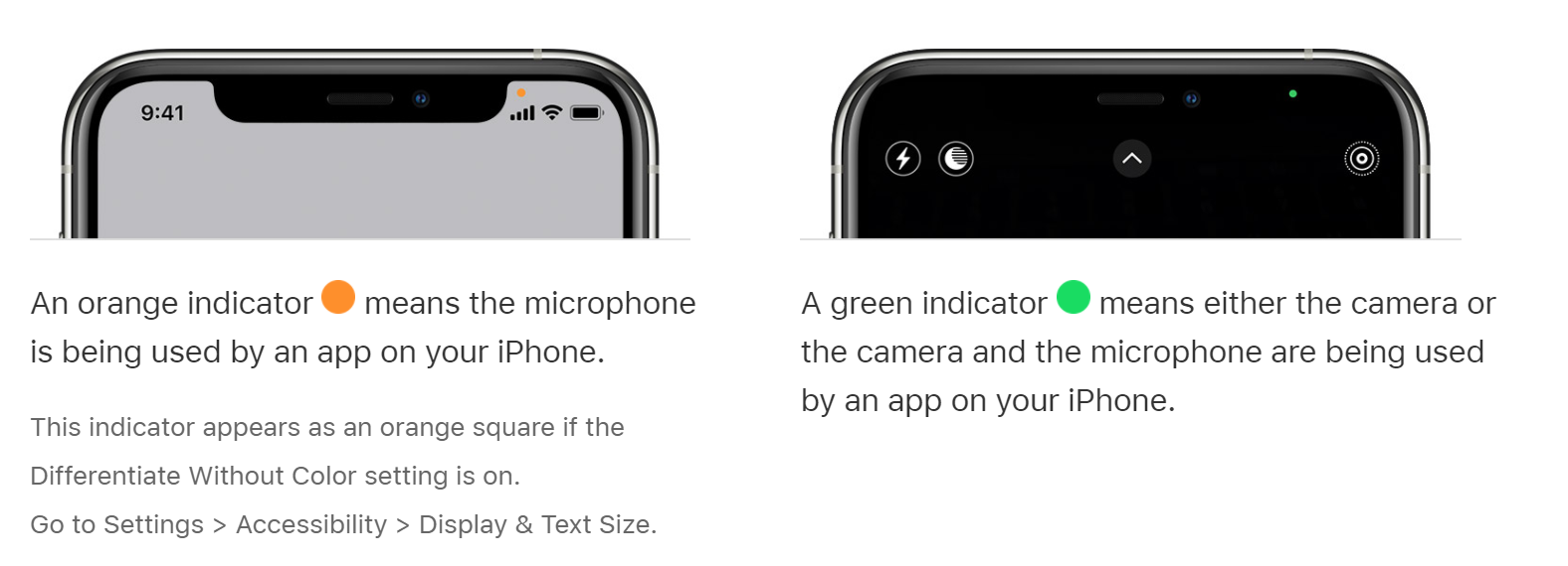 About the orange and green indicators in your iPhone status bar - Apple  Support